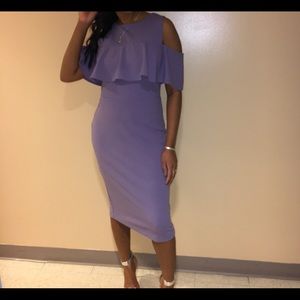 New York & Company Purple cold shoulder dress.